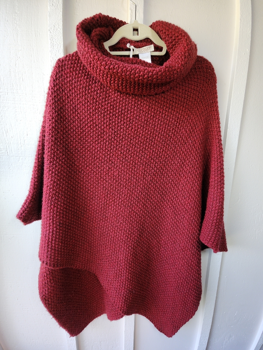 Cocogio Made in Italy One Size Red Shawl Knit Sweater Poncho Wool Blend